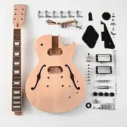 Batking DIY Guitar Kit Make Your Own Unfinished Semi Hollow Electric Guitar Project Package with All Accessories Silver