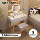 Dressing Table Set Makeup Mirror Jewellery Organizer Cabinet with Stool