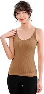 [Generic] Thermal Tops Women Winter Sleeveless Thermal Shirts for Women V Neck Vest with Built in Bra Fleece Lined Underwear Thermal Tank Top Camisole Winter Tops Mens Long Underwear Set