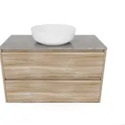 Forme Razor 900mm Wallhung Vanity With Victoria Grey Stone Top And Atom Above Counter Basin - Walnut