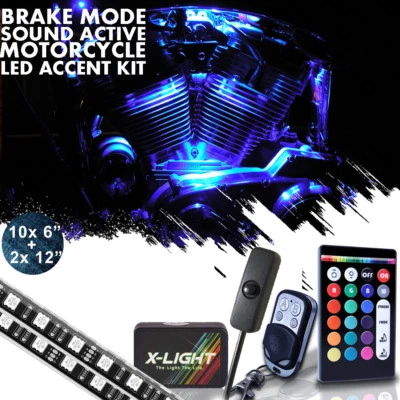12pcs Motorcycle ATV RGB LED Neon Under Glow Light Strip Kit For Harley Davidson