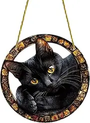 Black Cat Suncatchers, Cat Sun Catchers, Rainbow Suncatchers, Window Suncatchers, Animal Sun Charm, Black Cat Decor, Rainbow Maker, Cat Window Decor, Round Suncatchers for Home