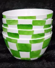 Set of 4 Bright Green & White Checkered Melamine Tidbit Bowls 4.75" Checked Pool