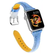 Woman Leather Gradient Color Bands , Replacement Strap Wristband Compatible with Apple Watch Series 5/4/3/2/1 (SILVERBLUE, 38/40mm)