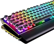 RK ROYAL KLUDGE Typewriter Style Retro Mechanical Gaming Keyboard Wired with True RGB Backlit Collapsible Wrist Rest 108-Key Blue Switch Round Keycap - Black