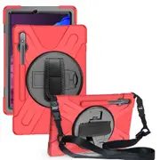 For Samsung Galaxy Tab S8+ Plus (2022)/Tab S7+ Plus (2020) Case, Shielding Cover, Shoulder+Hand Strap, Red