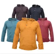 Enzyme Washed Plain Grandad Natural Cotton Front Pocket Pullover Hoody