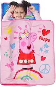 Peppa Pig I'm Just So Happy Toddler Nap-Mat - Includes Pillow and Fleece Blanket – Great for Girls or Boys Napping During Daycare or Preschool - Fits Toddlers