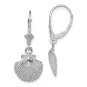 14K White Gold And Textured Scallop Shell Leverback Earrings
