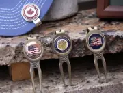 American Flag Ball Marker / W Slide Divot Tool / Blue Background