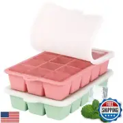 HUAKENER 2 Pack Silicone Ice Cube Tray, Medium Size Ice Cube Trays for Freeze