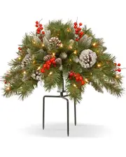 National Tree Company 18in Frosted Berry Urn Filler with 35 Warm White Battery Operated LED Lights with Timer