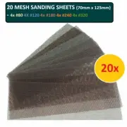 20x Mesh Sanding Sheets 70 x 125mm Hook/Loop Grits#80-320 4 Of Each Grit New