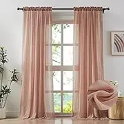 Anpark Elegant Blush Pink Sheer Curtains for Living Room Patio Door Cotton Linen Crinkle Textured Light Filtering Crepe Sheer Drapes Natural Voile Curtains Rod Pocket, W52 x L108 inch, 2 Panels