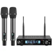 Wireless Microphone System, Auto Scan & Pair UHF Rechargeable Karaoke Mic, 2X100