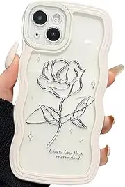 UICEAM Compatible with iPhone 13 Mini Case Clear with Floral Design for Women Girls,Aesthetic Cute Wavy Flowers Soft Shockproof Cell Phone Cover for iPhone 13 Mini 5.4 Inch (Rose/White)