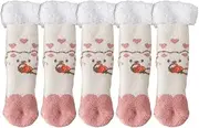 [Jaksairos] Women's Cartoon Slipper Socks 5/10 Packs Thickened Warm Lamb Wool Socks Coral Fleece Cozy Home Floor Sleep Socks