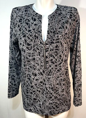Michael Kors Women Shirt Top Small Black grey Silver Chain Logo Print New NWT