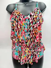 Aqua Green Tankini Womens Swimwear Swim Top, Tiered, Built In Bra, Size Small