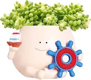 Succulent Plant Pot - Pot with Drainage Hole | Cute Plant Pot | Outdoor smileey Flower Pots | Modern Decorative Boat Pot | Resin Flower Container | plantters for Indoor and Outdoor Home Decor