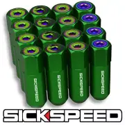 16 GREEN/NEO CHROME CAPPED ALUMINUM 60MM EXTENDED LUG NUTS WHEELS 1/2x20 L30