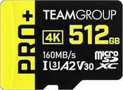 TEAMGROUP A2 Pro Plus Card 512GB Micro SDXC UHS-I U3 A2 V30, R/W up to 160/110 MB/s for Nintendo-Switch, Steam Deck, Gaming Devices, Tablets, Smartphones, 4K Shooting, with Adapter TPPMSDX512GIA2V3003
