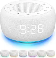 White Noise Machine & Alarm Clock 2-in-1, 18 Soothing Sound for Sleeping, 7 Night Light, Sleep Timer, Volume Control, Memory Function, Sound Machine for Sleeping Baby Adults Kids (White)