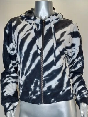 Sundown Splendid Large Joey Tie Dye Zip Hoodie Cropped Black White Women's New