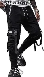 [Ambcol] Men's Joggers Punk Cargo Baggy Techwear Hip Hop Harem Streetwear Tactical Track Pants