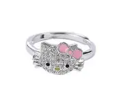 Ring ，White Gold Bow Tie Hello Kitty Ring Multicolor Cubic Zirconia Necklace Fashion Jewelry pink