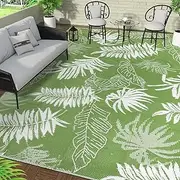 Falflor 180x270cm Outdoor Reversible Rug Waterproof Outdoor Patio Rug Plastic Large Floor Mat Lightweight Outdoor Rug Carpet Plastic Straw Rug for Camping Deck RV Backyard Picnic(Grass Green)
