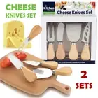 2 Sets Cheese Knives Slicer Oak Bamboo Wood Handle Kit Cheese Knifes Kitchen AU