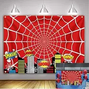 USERTEN Red Spider Web Superhero Party Backdrop 6x4ft Boys Birthday Decoration Polyester Background Super Hero Theme Party Photo Decor Banner