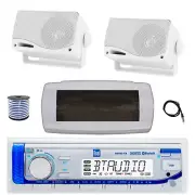 Dual Bluetooth Marine Receiver, Cover, Antenna,Wire, 2x 3.5'' 200W White Speaker