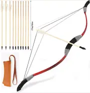 Kids Longbow and Arrow Set 33″ Archery Wood Recurve Bow Quiver Target Toys