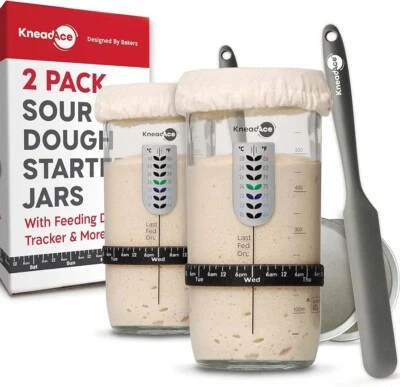 Sourdough Starter Jar With Date Marked Feeding Band, Thermometer, Sourdough Jar