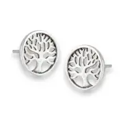SOLID .925 STERLING SILVER TREE OF LIFE STUD EARRING W/FRICTION NUTS