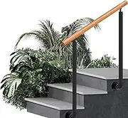 Outdoor Stair Handrail Metal Wrought Iron Railing Post Safety Grab Rail with Installation Kit, Exterior Hand Railing Kit for Cement Concrete Wooden Steps, Black(Height 85cm,140cm/55inch)