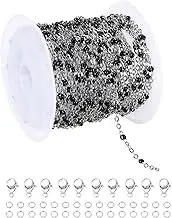 uxcell Stainless Steel Bead Chain, 16.4 Feet/5M Enamel Beaded Jewelry Link Cable Chains Spool Kit for Jewelry Making, Necklace, Bracelets, DIY Crafts (Silver/Black, Pack of 1)