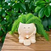 BOSENIYU Pee Pot Planter with Smiley Face, Naughty Boy Plant Face Pot with Drainage Hole for Indoor Outdoor Decorations. (Khaki)