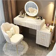 Vanity Desk with Mirror and Lights,Makeup Vanity Set with Adjustable Cabinet 、Drawers and 3 Lighting Modes ， for Bedroom Dressing Table(White,100cm*40cm*76cm)