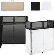 Morohope Portable DJ Booth Facade With 38.5" x 19" Flat Top, Foldable Event Station, Black & White Scrims, Carrying Bag