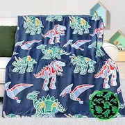 Dinosaur Toys Blanket for Kids Boys - Dinosaur Toys for Kids 2 3 4 5 6 7 8 9 10 11 12 Year Old Boy Gifts - Soft Dino Glow in The Dark Blanket for Teens Birthday Christmas 50"X 60" Inches