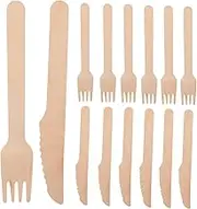 GETAJGHSD 200pcs Set Wood Spoon Appetizer Spoons Wood Kitchen Utensils Small Forks Wooden Forks for Eating Serving Cutlery Beige Wooden