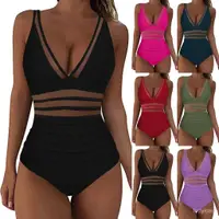 在飛比找蝦皮購物優惠-新款泳衣女 2024連身網紗拼接泳衣swimsuit 工廠批