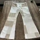$2500 AMIRI Alabaster Patchwork Flare Jeans new size 34 use ivory/chokolat