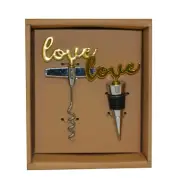 Gold Corkscrew and Wine Bottle Stopper Gift Set - Love