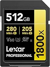 Lexar Professional 1800X SDXC UHS-II SD Card, 512GB