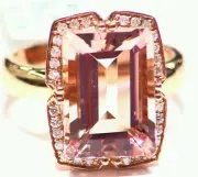 7.50CT 14K Rose Gold Natural Morganite Halo Cut Diamond Engagement Vintage Ring