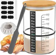 OKYMOTOR Upgraded Pro Sourdough Bread Starter Kit,34 oz sourdough jar Thermometer Strips and Breathable Covers for sour dough bread & sourdough starter kit- sourdough bread baking supplies.